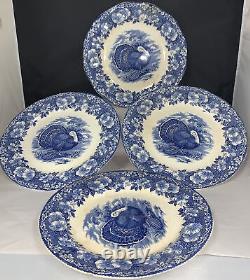 Wedgwood England Blue and White 11 Thanksgiving Turkey Dinner Plates x3