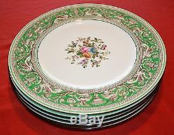 Wedgwood Florentine Green Dinner Plates w Fruit & Urn Center Set of 6