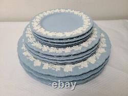 Wedgwood of Etruria & Barlaston Embossed Queensware White Blue Dinner Plate Set