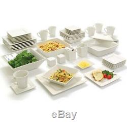 White Dinnerware Set Dinner Dining Banquet Square Dished Plates 45 Pc Service 6