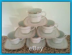 White Gold Rim Dinner Service Plates Set Porcelain Square Dinnerware Coffee 43pc