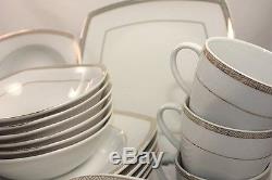 White Gold Rim Dinner Service Plates Set Porcelain Square Dinnerware Coffee 43pc