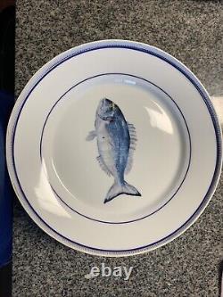 Williams Sonoma 4 Dinner Plates Set La Mer Fish Marc Lacaze 10.5 With Box