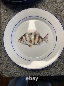 Williams Sonoma 4 Dinner Plates Set La Mer Fish Marc Lacaze 10.5 With Box