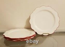Williams Sonoma AERIN Scalloped Dinner Charger Plate Set of 4 Red Rimmed NEW