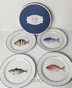 Williams Sonoma Dinner Plate Set 4 LA MER FISH MARC LACAZE Blue trim New Lot 1