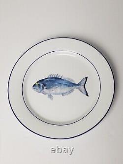 Williams Sonoma Dinner Plate Set 4 LA MER FISH MARC LACAZE Blue trim New Lot 1