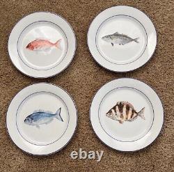 Williams Sonoma La Mer Fish Porcelain Marc Lacanze Plates Set Of 4 In Box