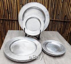 Wilton RWP Armetale Pewter Plough Tavern Dinner Plates 11 and 8 set of 8
