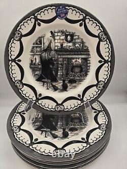 X6 Royal Stafford Halloween Haunted Home DINNER Plates Set of 6 Witch Fireplace